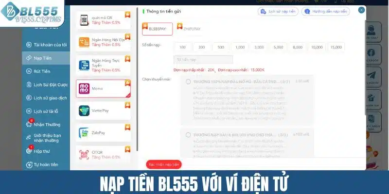 Nạp tiền BL555 với ví điện tử