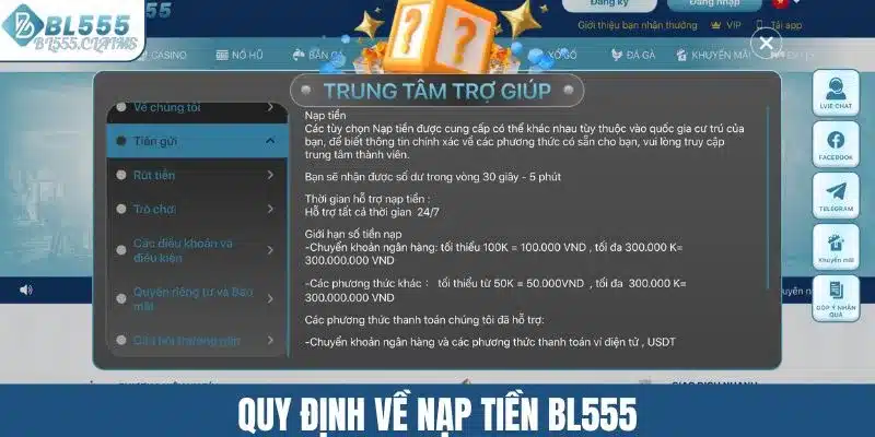 Quy định về nạp tiền BL555