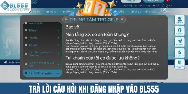 Trả lời câu hỏi khi đăng nhập vào BL555